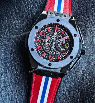 Hublot Big Bang Unico Ferrari 45mm 7750 Movement Red Stripe Leather Band Watch